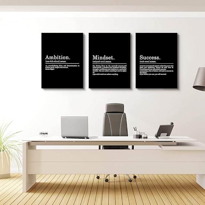 Inspirational Canvas Painting Wall Art -EPHANY ART - Mindset Quotes Prints, Motivational Wall Art Success Framed Entrepreneur Poster Positive Quotes Wall Poster for Home Office Workplace (M-3pcs,24x36inchx3pcs)