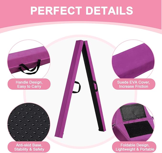 AWSUM Foldable Balance Beam for Kids, 6ft/8ft/9ft/10ft Anti-Slip Gymnastics Equipment, Suede Cover, Toddler to Teen, for Home Training School