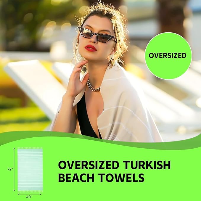 HAVLULAND Turkish Beach Towels Oversized -100% Turkish Cotton Super Soft Lightweight - Absorbent and Quick Drying Bath Towel - Sand Free Beach Towel - Turkish Towels for Adults (Turquoise, 12 Pack)