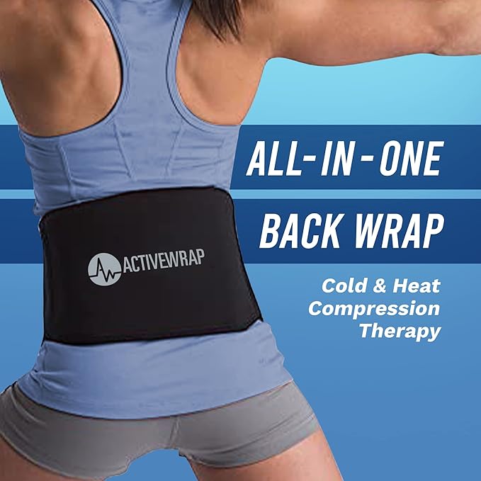 ActiveWrap - Back Ice Pack for Back Pain, Swelling, Sprain, Spasm, Stiffness and More, Reusable Ice Pack for Injuries with Compression Strap, Use for Hot and Cold Therapy, Small/Medium