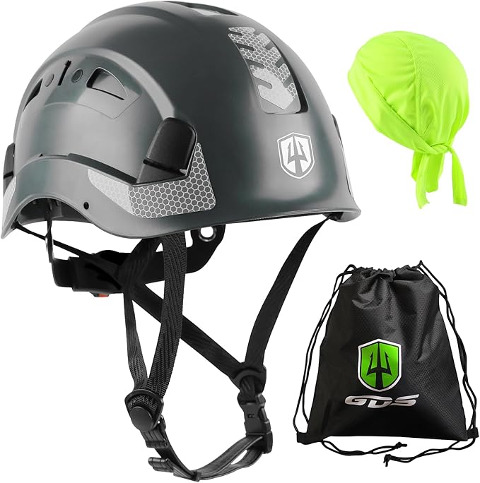 GREEN DEVIL Safety Helmet Hard Hat with Chin Strap Vented Lightweight Adjustable Hardhat for Men Women with Hi-Viz Design Ideal for Tree Climbing Work at Height