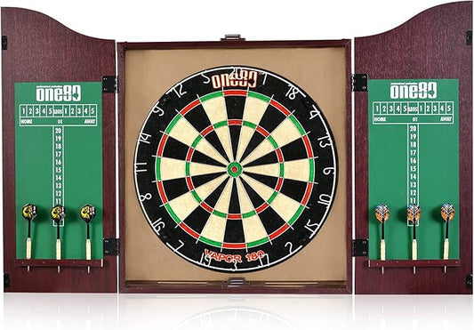 All-in-One Dartgame Center with Self-Healing Sisal/Double-Sided Dartboard & Multifunctional Cabinet 6 Steeltip Darts and Mounting Kit Included