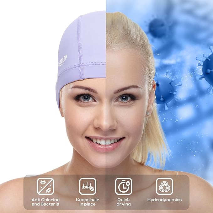 COOLMATE Fabric Swim Cap for Adult Women Men Kid 3 4 6 8 14 16, Silicone Water Resistant Layer, Cloth Swim Cap Gifts for Swimmers, Lightweight for Pool, Lap Swimming (1 pc)