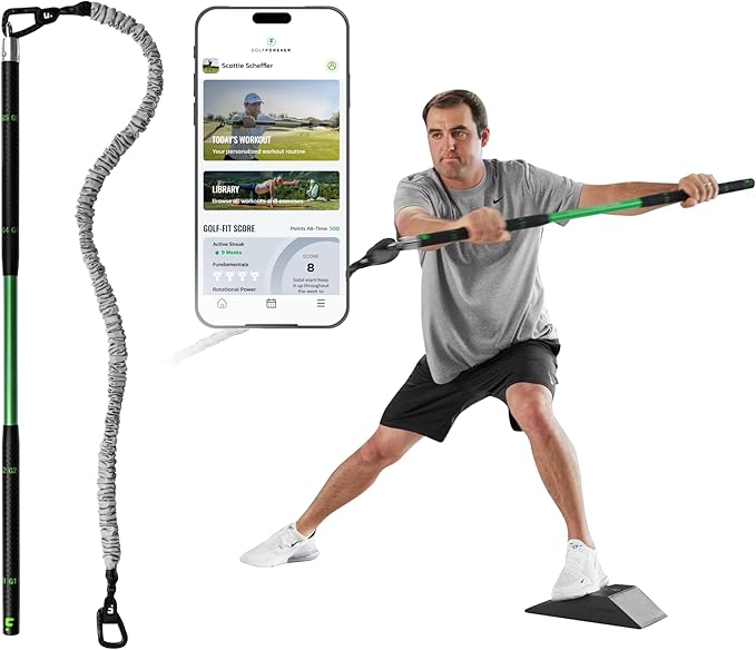 GolfForever Swing Trainer Plus – Golf Fitness & Training System for Strength, Flexibility & Swing Power – Includes 1-Year Membership & Premium Training Bar for Golf-Specific Workouts