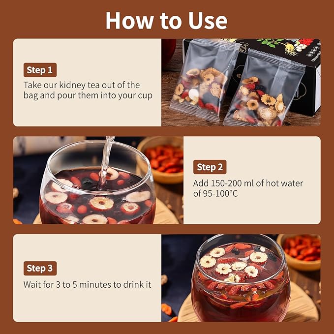 Ginseng Five Treasures Tea Kidney Tea, Chinese Ginseng Six Treasure Tea Organic Kidney Cleanse Detox Tea for Women and Men's Kidney Health, 7 Precious Ingredients Formula (45 Bags/3 Boxes)