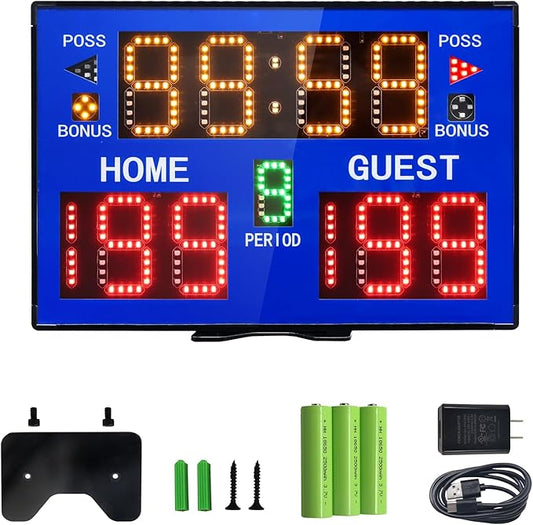 Basketball Digital Scoreboard with Remote,Battery Powered Portable Tabletop Electronic Scoreboard with 75dB Buzzer,Countdown Timer & Score for Games