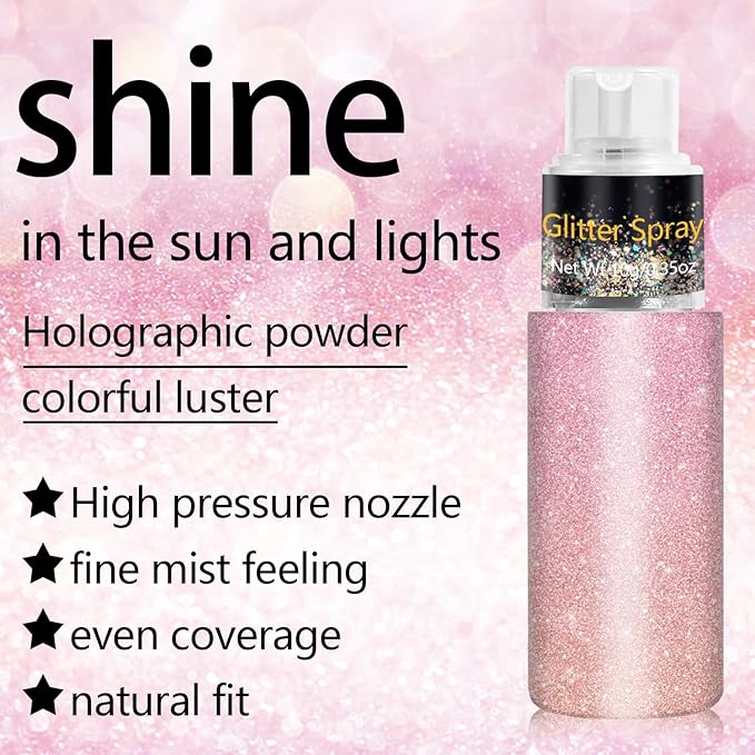 Hair and Body Glitter Spray, Holographic Glitter Highlighter Powder, Face Body Clothes Shiny Glitter, Loose Shimmer Hairspray Festival Rave Prom Accessories, 10g (03# Pink)