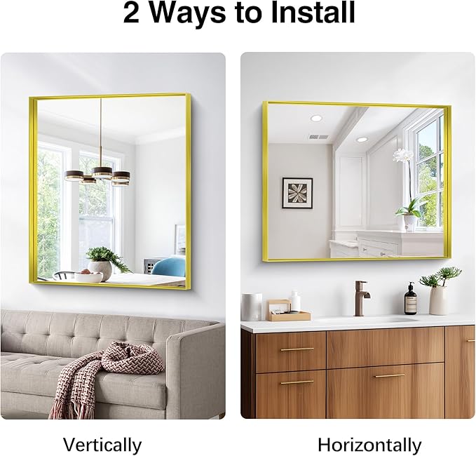 Gold Bathroom Mirror, 30x36 Inch Rectangular Framed Mirror, Large Wall Mounted Bathroom Vanity Mirror Over Sink for Bedroom,Restroom, Living Room, Hangs Vertically or Horizontally