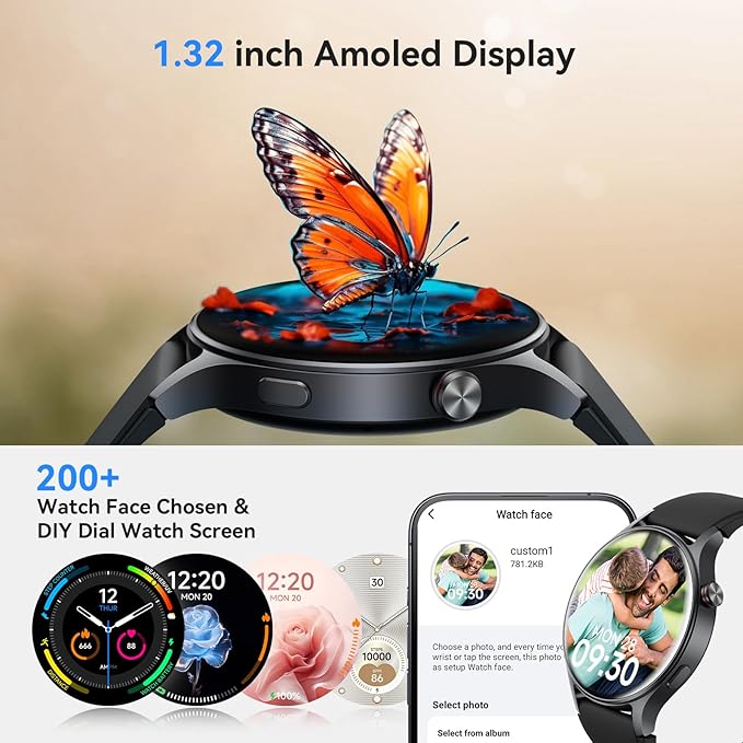 aeac Smart Watch for Men Women, AMOLED Ultra-Clear Screen Fitness Trackers with Heart Rate/Sleep/SpO2 Monitor, Smartwatch for iPhone/Samsung/Android, 110+ Sport Modes Waterproof Reloj Inteligente
