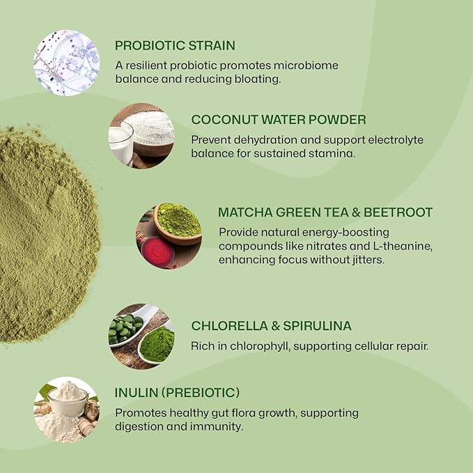 ColonBroom Superfood Greens Powder Supplement | Super Greens Juice Powder with Probiotics, Prebiotics, Spirulina & Chlorella | Natural for Energy, Immunity, Digestion & Detox Support | 56 Servings