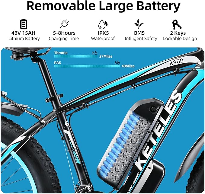 Electric Bike for Adults，26" x 4" Fat Tire Ebike，28MPH 1000W Motor Peak Power 2000W Electric Bicycles，48V 15AH Removable Battery，21 Speed Mountain Snow Beach E Bike