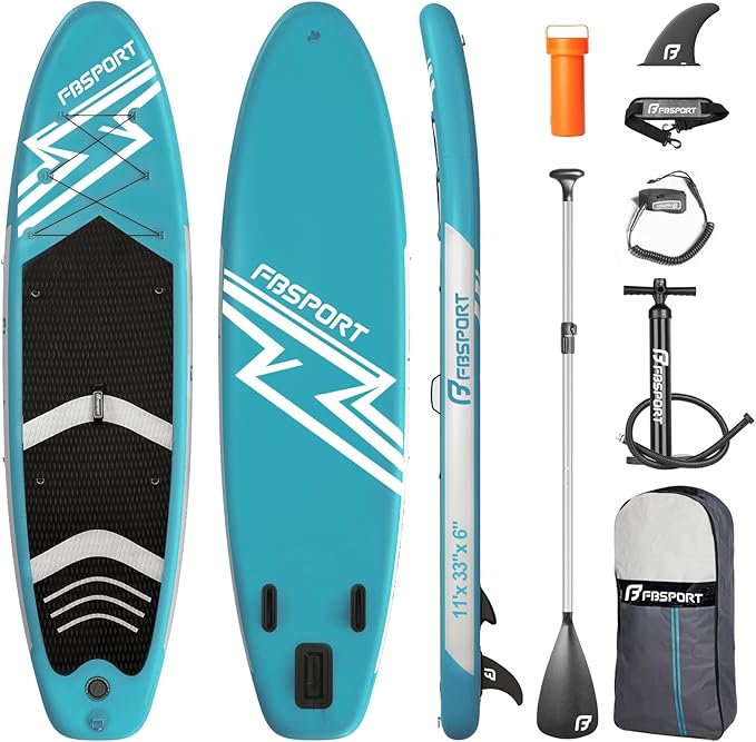 FBSPORT 11' Premium Stand Up Paddle Board, Yoga Board with Durable SUP Accessories & Carry Bag | Wide Stance, Surf Control, Non-Slip Deck, Leash, Paddle and Pump for Youth & Adult