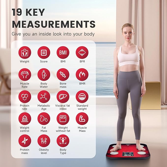 EILISON Highly Advance 2-in-1 Digital & Analog Weighing Scale for Body Weight-400lbs, 4 High Precison GX Sensor Accurate, Thick Tempered Glass, Extra Large Display (red) (Smart Red)