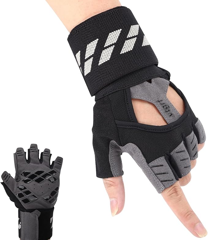 Fingerless Fitness Gloves with Wrist Support for Men - Ideal for Gym, Workout & Weight Lifting, Sports Gloves with Padded Design, Excellent Grip and Cushion Pads