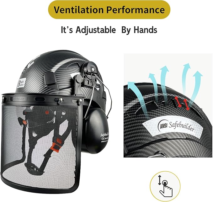 Forestry Safety Helmet with Build-in Visor Mesh Face Shield Ear Muffs 4 in 1 Chainsaw Safety Hard Hats