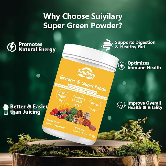 Greens Superfoods Powder for Digestive Health, Sugar Free Super Greens Powder, Spirulina, Chlorella for Bloating & Gut Support, Daily Support for Women, 30 Servings, Mango