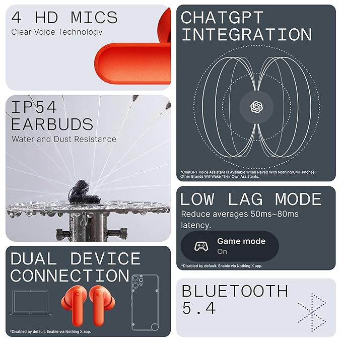 CMF Buds 2a Wireless Earbuds 2025 New Active Noise Cancelling 42dB Hybrid ANC Bluetooth Headphones, 12.4mm Dynamic Driver for Big Bass, 4 Mics Clear Calls, Sport Ear Buds for iPhone, Android, Orange