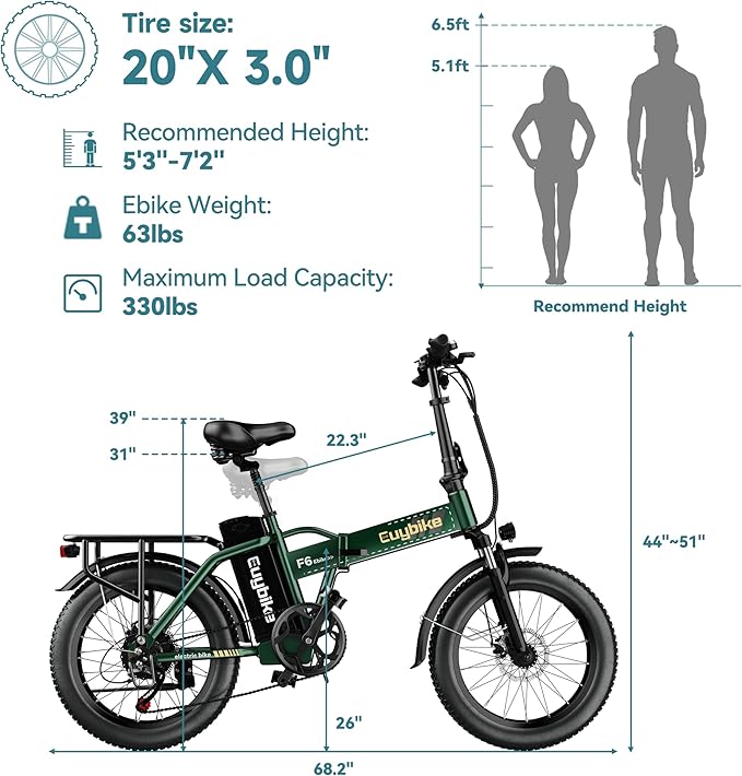 Foldable Electric Bike for Adults, 30+MPH, 48V 20Ah Removable Battery up to 80Miles, 20" Fat Tire Peak 1000W Motor Dirt Ebike Adult Electric Bicycle for City Commute Beach Mountain Adventurous E Bike