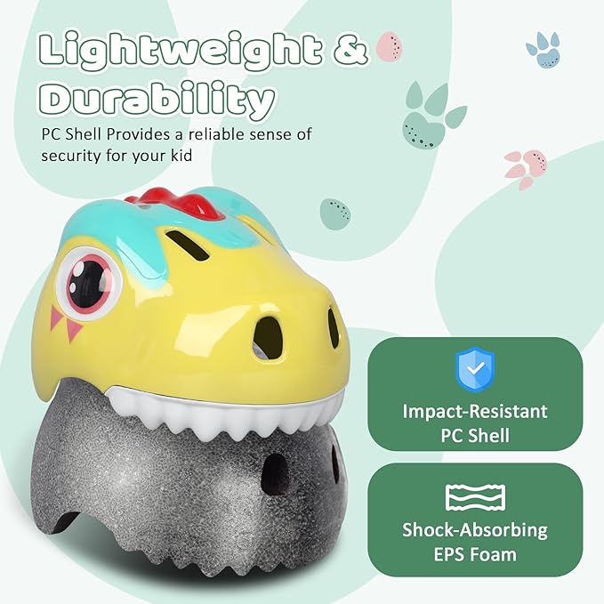 Dinosaur Bike Helmet for 1-3-5-8 Toddler Baby Kids, Lightweight Bicycle Helmet for Cycling Skateboard Roller Skate & Multi-Sports,2 Sizes for Boys and Girls