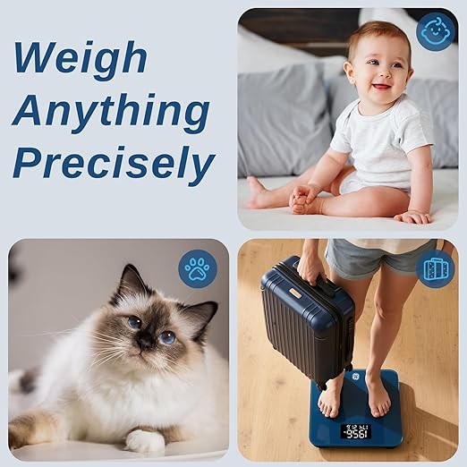 GE Weight Scale Digital for Body, Multifunctional Bathroom BMI Weighing Accurate Smart Scales Electric for Baby Pet Luggage Women with Smartphone APP Bluetooth 4" Large Display, 400lbs