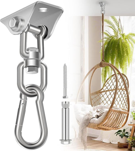 Hammock Hanging Kit, Porch Swing Hanging Kit 1200 Lb Capacity, Hammock Ceiling Hooks Heavy Duty 360°Rotating Hanging Swing Chair Hardware for Hammock Chair Stand, Porch, Yoga, Gym, Silver