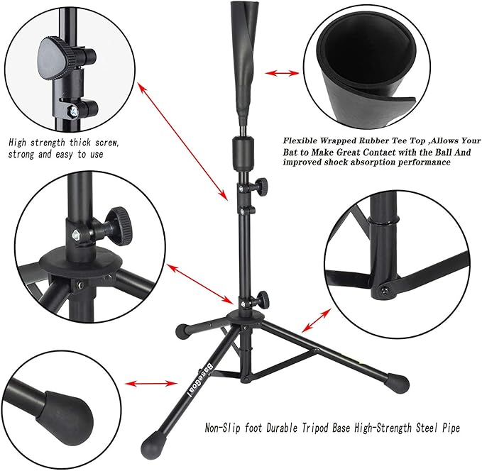 Batting Tee Baseball Tee,Softball Travel Portable Tee Tripod Stand Rubber Tee for Batting Training Practice with Carrying Bag