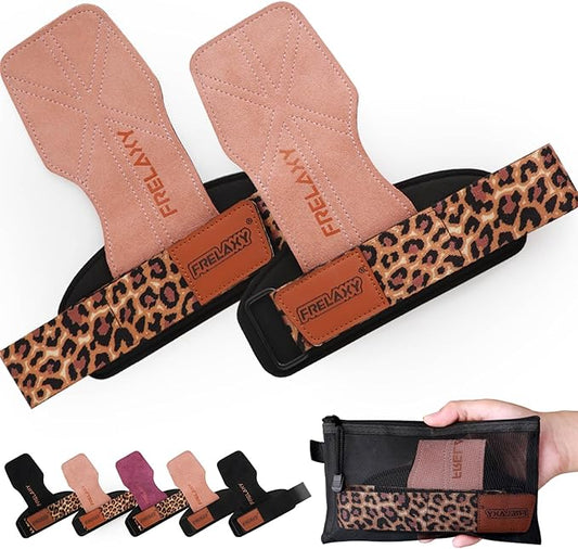 Frelaxy Lifting Wrist Straps Women and Men, Weight Lifting Grips with Cushion Wrist Loop, Double Layer Leather and Storage Pouch, Gym Workout Straps for Deadlift and Powerlifting