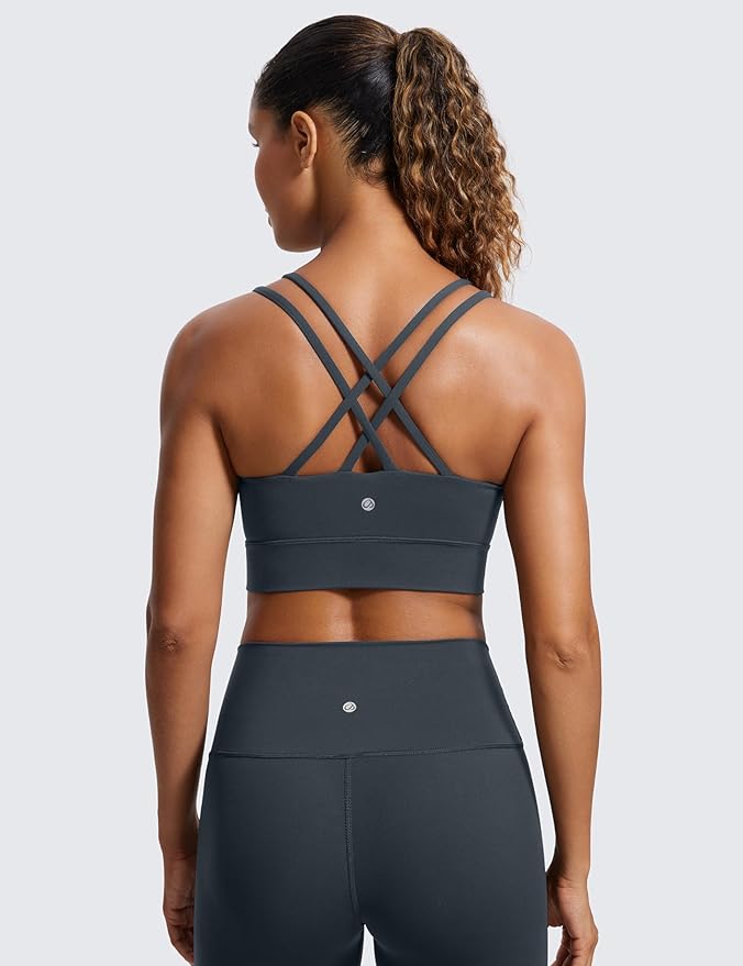 CRZ YOGA Softness Mold Womens Butterluxe Strappy Longline Sports Bra - Double Spaghetti Strap Workout Yoga Crop Top Athletic