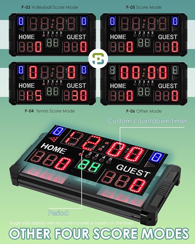 Football Scoreboard Basketball Scoreboard 14/24s Shot Portable Multisport Scoreboard Wall-Mount Digital Electronic Scoreboard for Football Basketball Table Tennis Baseball Soccer Volleyball