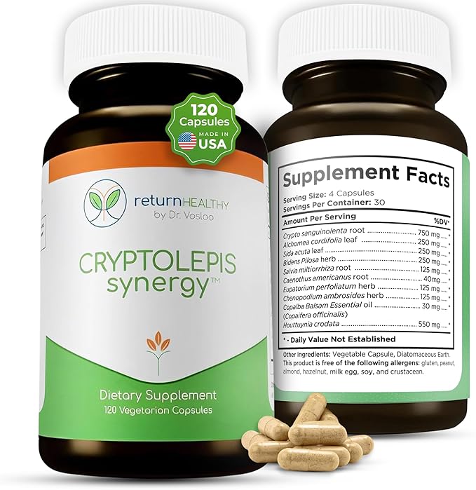 Cryptolepis Synergy, Immune Support Vitamins, Immune System Booster for Adults, Liver, Lymphatic, & Immune Support Supplement, Supports Lyme & Natural Parasite Defense, 120 Capsules