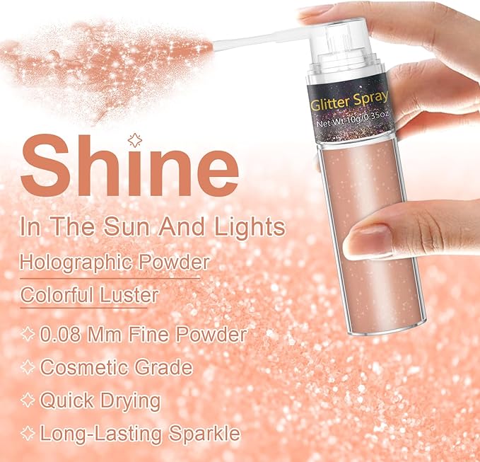 Hair and Body Glitter Spray, 1PC Champagne Hair Glitter Extra Fine Face Shimmer Powder for Clothes, Festival Loose Sparkle Powder for Rave Clothes Nail Art Easter Halloween Crafts (Champagne)
