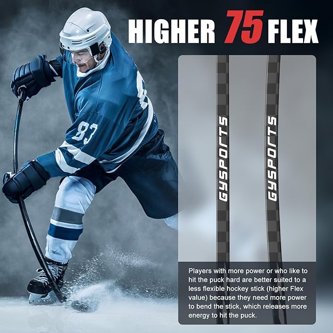 GY Ice Hockey Stick Senior Professional 100% Carbon Fibre Hockey Stick Adult 66"" Length, Shaft Woven UD 24K / Fle 75