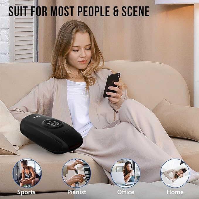 cotsoco Hand Massager with Heat and Compression, 6 Levels Hand Therapy for Arthritis and Carpal Tunnel Relief, Finger and Wrist Cordless Massager Machine for Pain Relief, Gifts for Women Men, Black