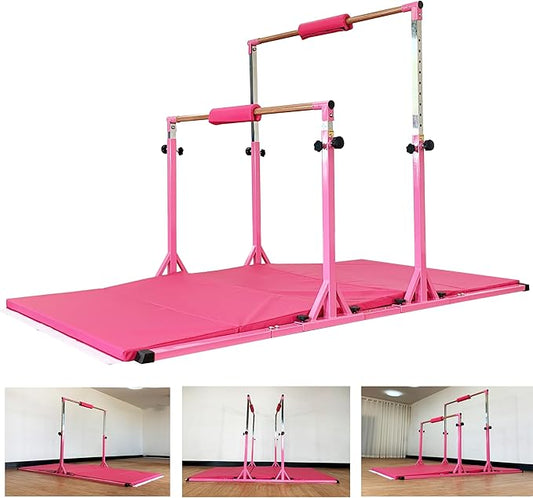 Gymnastics Double Horizontal Bars 3Play Parallel Bars Uneven Bars Gymnastics Training Kip Bar with 304 Stainless Steel Regulating Arms & Fiberglass Rail for Indoor Outdoor Home Club Use