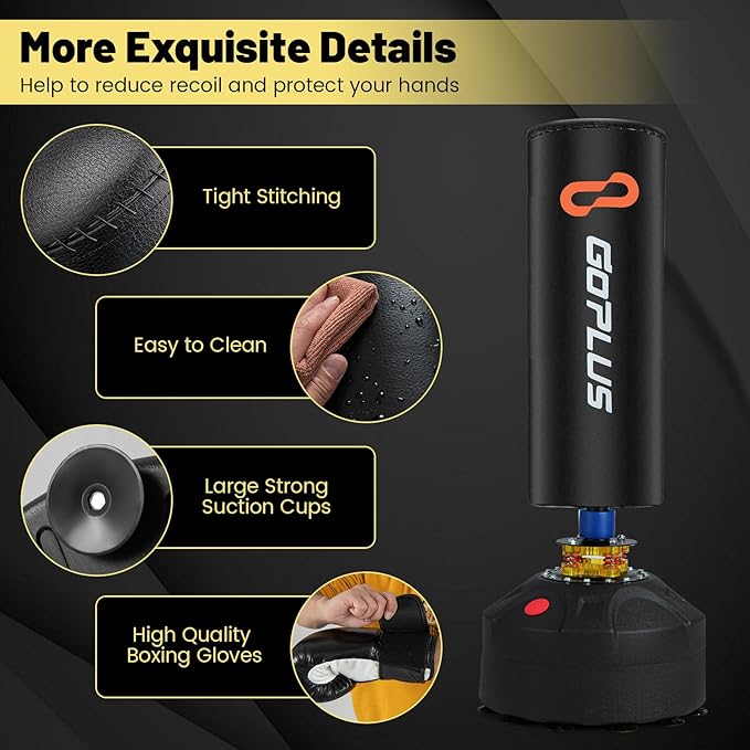 Goplus Freestanding Punching Bag, 220LBS Heavy Boxing Bag with Gloves, Shock Absorber, 12 Suction Cup Base, Kickboxing Bag with Stand for Adults Youth Men Women Home Gym