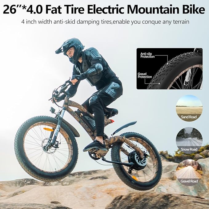 aostirmotor 1500W Electric Bike for Adults,Max Speed 31MPH Electric Mountain Bike,48V15Ah Removable Battery,26" Fat tire Electric Bicycles,with Dual Shock Absorber,Shimano 7 Speed