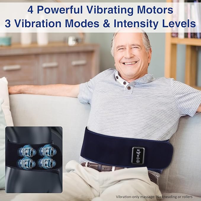Cordless Back Massager Belt - FSA-HSA Eligible Red Light Therapy Massage Belt with 5 Heating Levels,3 Vibration Modes, Lower Back Massager for Pain Relief Deep Tissue,4 Motors,Battery-Powered (Blue)