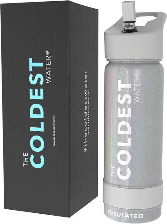 Coldest Insulated Water Bottle with Straw Lid - Stainless Steel Metal Insulated Bottle for Men & Women (Supernova Silver Glitter, 18 oz)