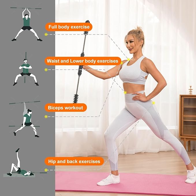 Fitness Exercise Bar,Elastic Fitness Bar,High Frequency Vibration Training Fat Buring Workout Bar for Yoga Pilates Sports,Power Twister for Arm,Abdominal Muscles Strength Exercises In Home Gym