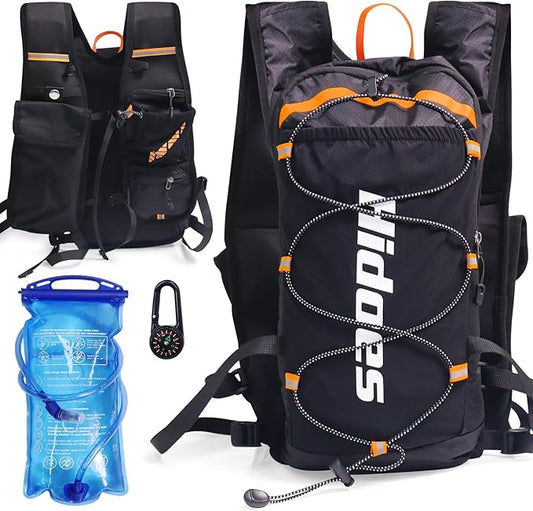 Hydration Backpack with 2L Hydration Bladder, Touch Phone Pocket, Compass, Whistle, Lightweight Breathable Reflective Running Water Backpack for Hiking Hydration Pack for Running Cycling