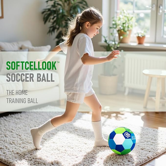 Indoor Soccer Ball with Fabric Cover - Soft and Safe Soccer Ball Size 4 for Inside House Home and Yard - Colorful Soccer Gift for Toddlers, Kids, Boys and Girls 3-5 5-8 8-12 Years Old