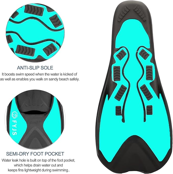FYJS Short Swim Fins with Comfortable Full Foot Pocket Travel-Size for Snorkeling and Scuba Diving