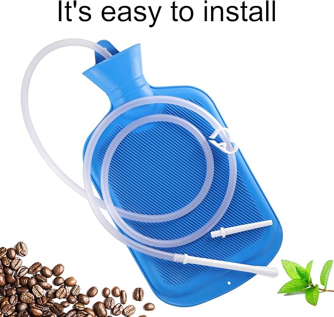 Enema Bag Kit with 5ft Hose Coffee Enemas at Home Water Shower Douche Colon Detox Cleanse Kit with Tubing, Tips, Clamp and Hook (Blue, 2 L)