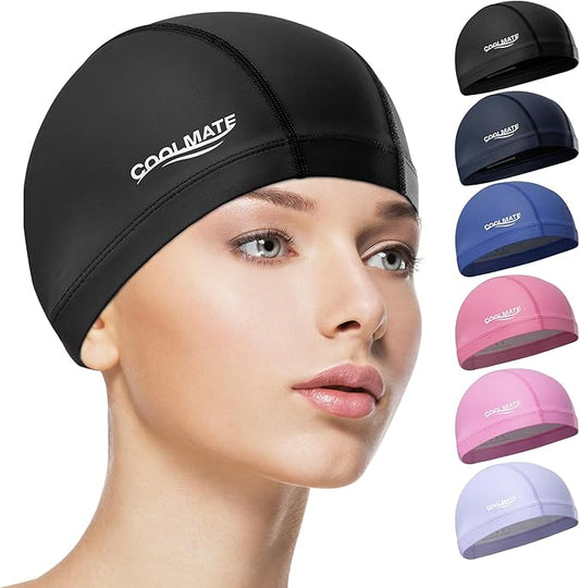COOLMATE Fabric Swim Cap for Adult Women Men Kid 3 4 6 8 14 16, Silicone Water Resistant Layer, Cloth Swim Cap Gifts for Swimmers, Lightweight for Pool, Lap Swimming (1 pc)