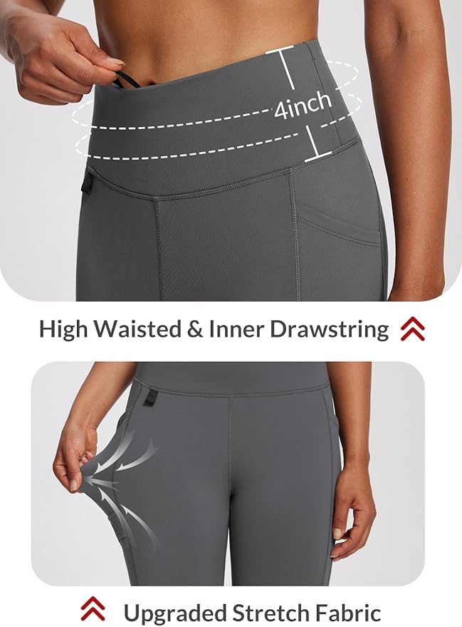 baleaf Women's Fleece Lined Leggings Waterproof Winter Hiking Pants Thermal Running Tights Zipper Pockets High Waisted