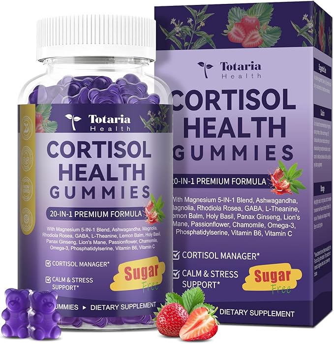 Cortisol Supplements for Women & Men 20-in-1 Cortisol Gummies with Ashwagandha Rhodiola Rosea Magnesium Phosphatidylserine Calm Focus Mood Support Healthy Cortisol Levels 30 Day Supply