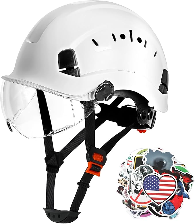 AOLAMEGS Construction Safety Hard Hat with Visor-ANSI Z89.1 OSHA Approved Construction Safety Helmet,Vented White Hard Hats with Chin Straps for Men Women Adults for Outdoor Indoor Industrial Workwear