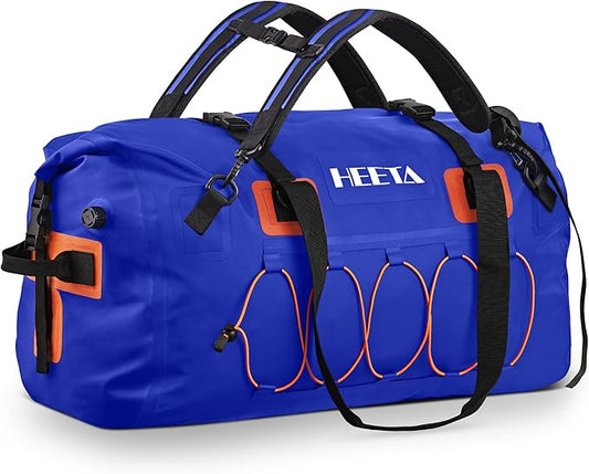 HEETA Waterproof Duffel Bag Motorcycle Dry Bag Backpack, 60L/80L Extra Large Rolltop Travel Duffle Bags with Straps & Handles for Kayaking Rafting Boating Canoeing Camping Gym Beach Cruise Ship
