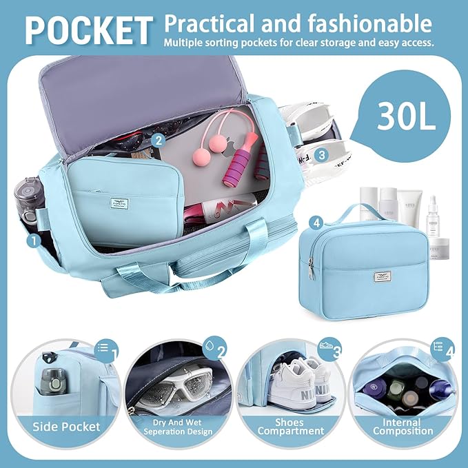 FIORETTO Women's Gym Duffle Bag with Shoes Compartment, 37L Capacity, Ideal for Travel, Gym, Sports, Duffel, Weekender