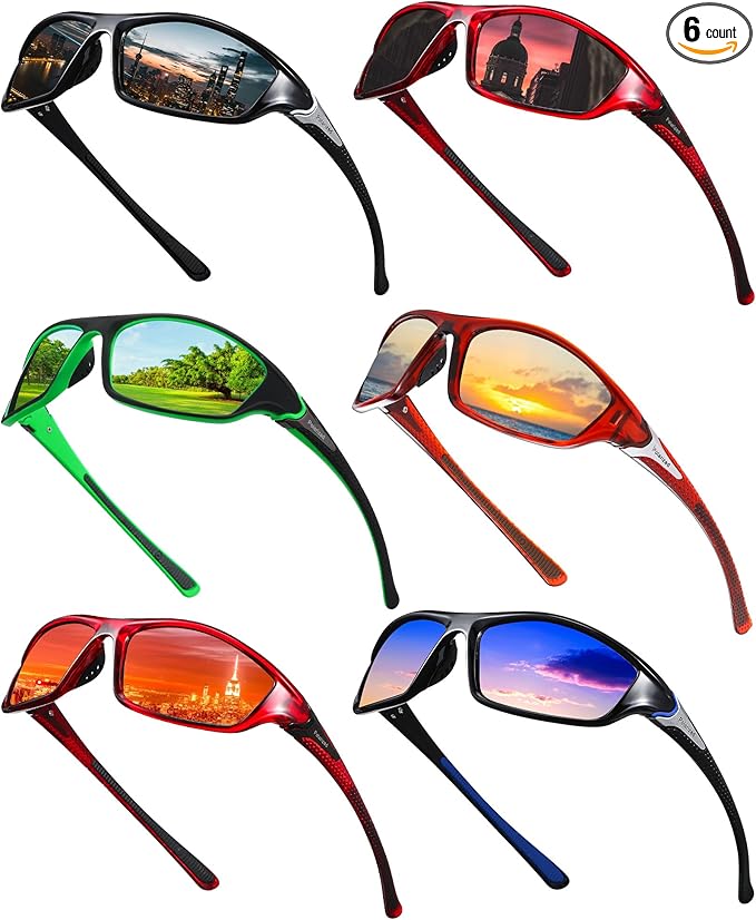 Frienda 6 Pack Polarized Sport Sunglasses for Men Multipack Fit over Glasses Pack Lot Set Men's Sport Fishing Eyeglasses